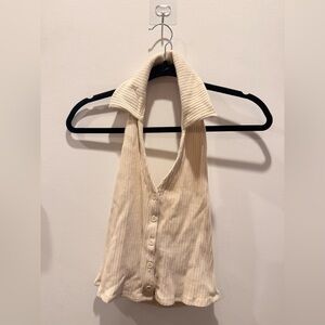 Reformation Beige Ribbed Halter Blouse